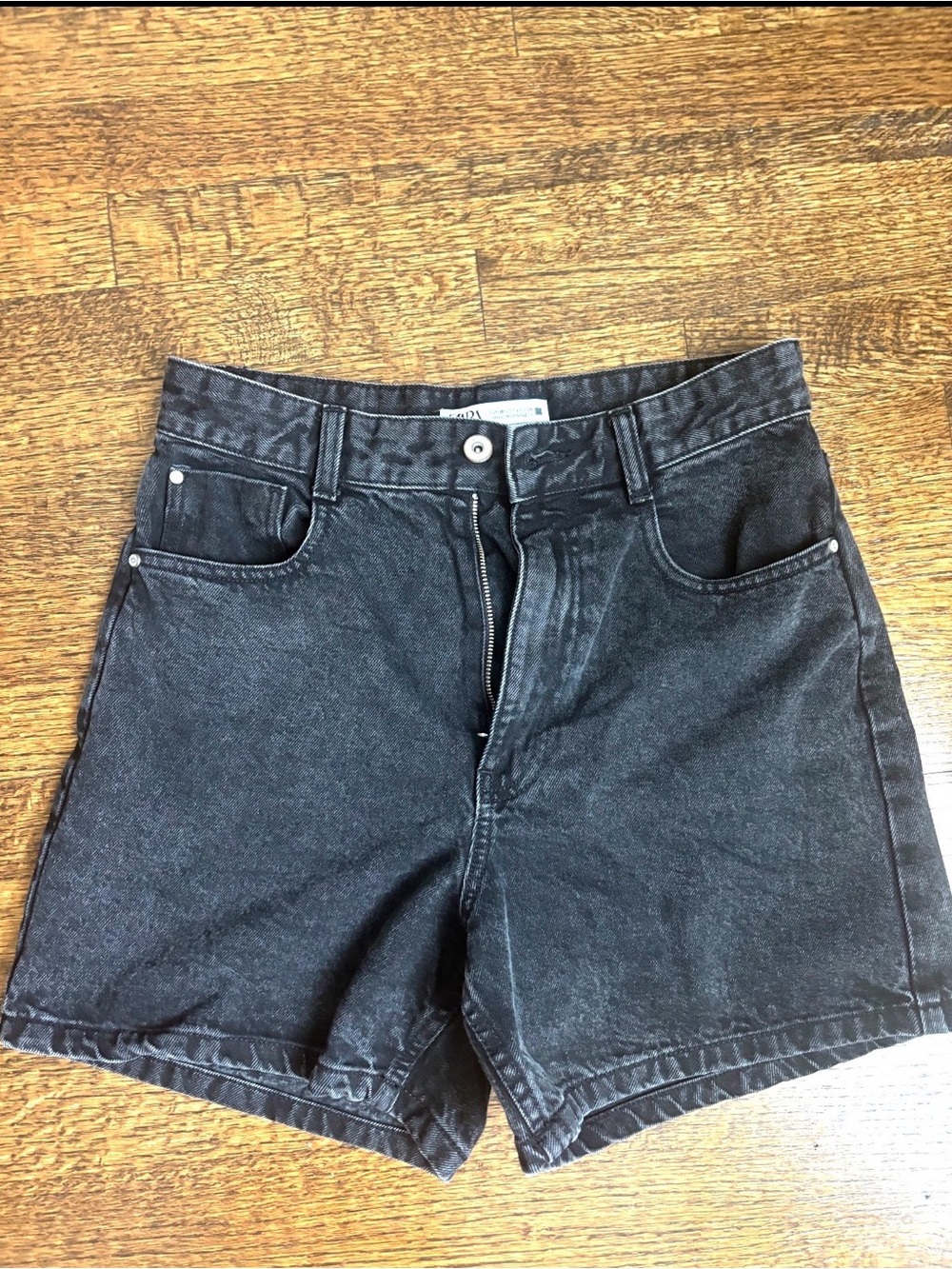 Zara High-Waist Black Denim Shorts